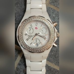 Michele Tahitian Ceramic White watch with Diamond Accented Bezel